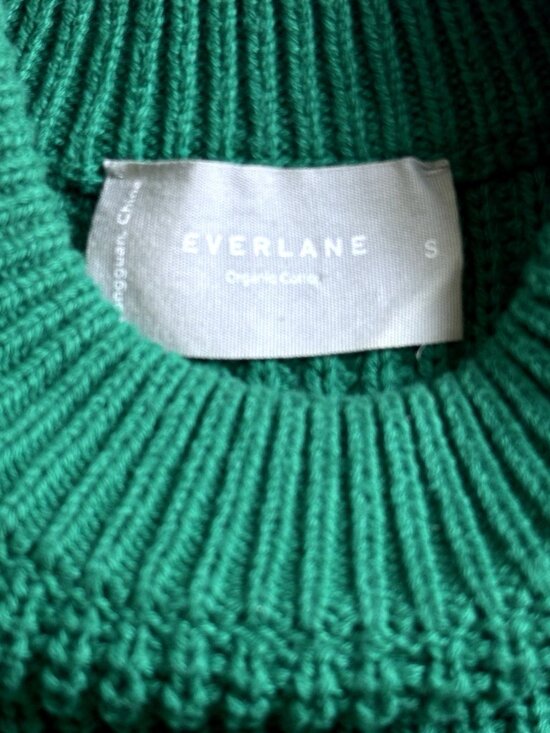 Everlane Womens Organic Cotton Chunky Knit Sweater Green Small Cropped Minimalis - Picture 5 of 12